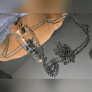 Silver Chain Necklace with Glass Bottle Pendant